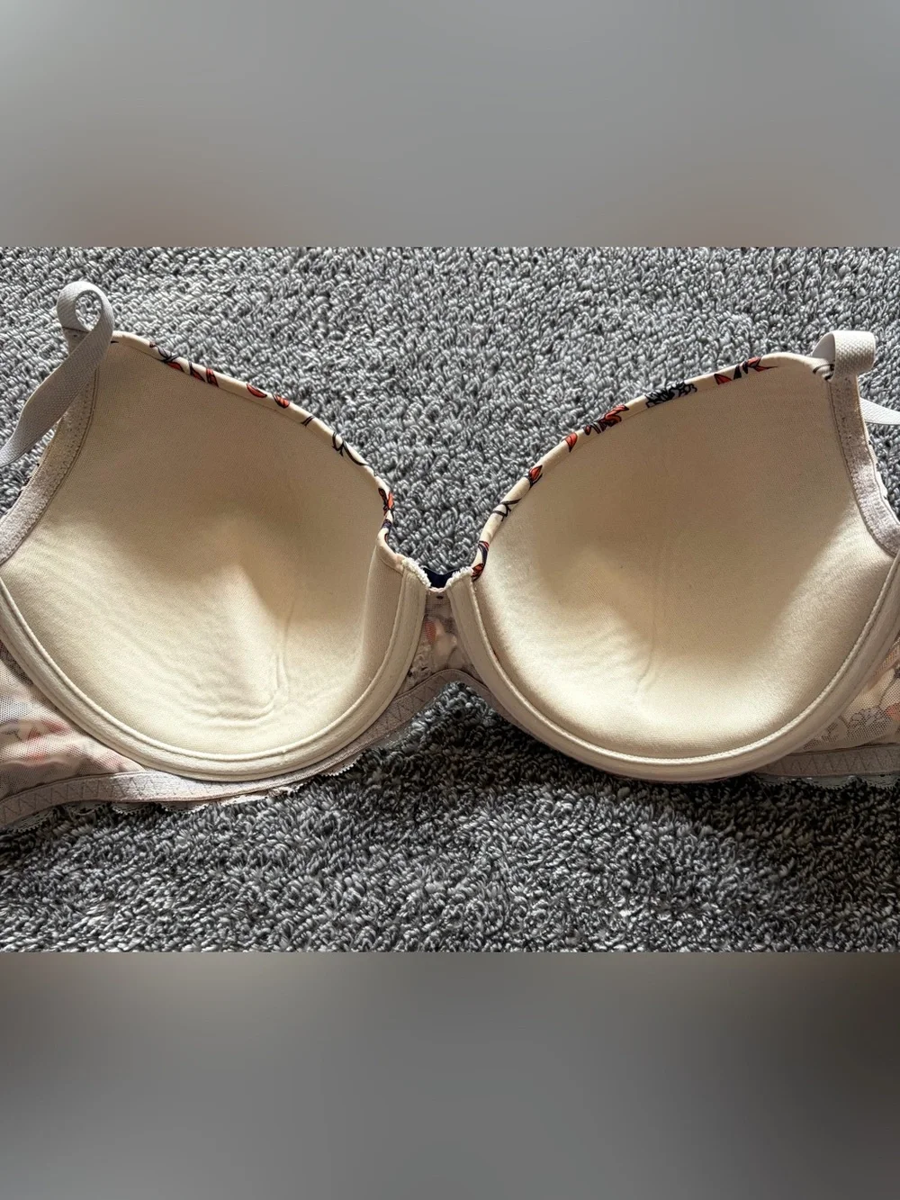 Adore Me Womens 38C Floral Print Lace Trim Bra Lightweight T-Shirt Underwire Bra